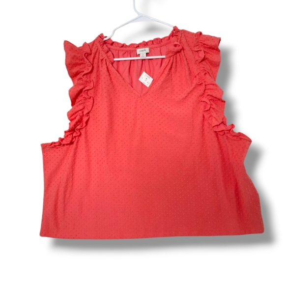J. Crew Tops - J Crew Polka Dot Blouse Ruffle V-Neck Cropped Sleeveless Orange Summer Size 3X
